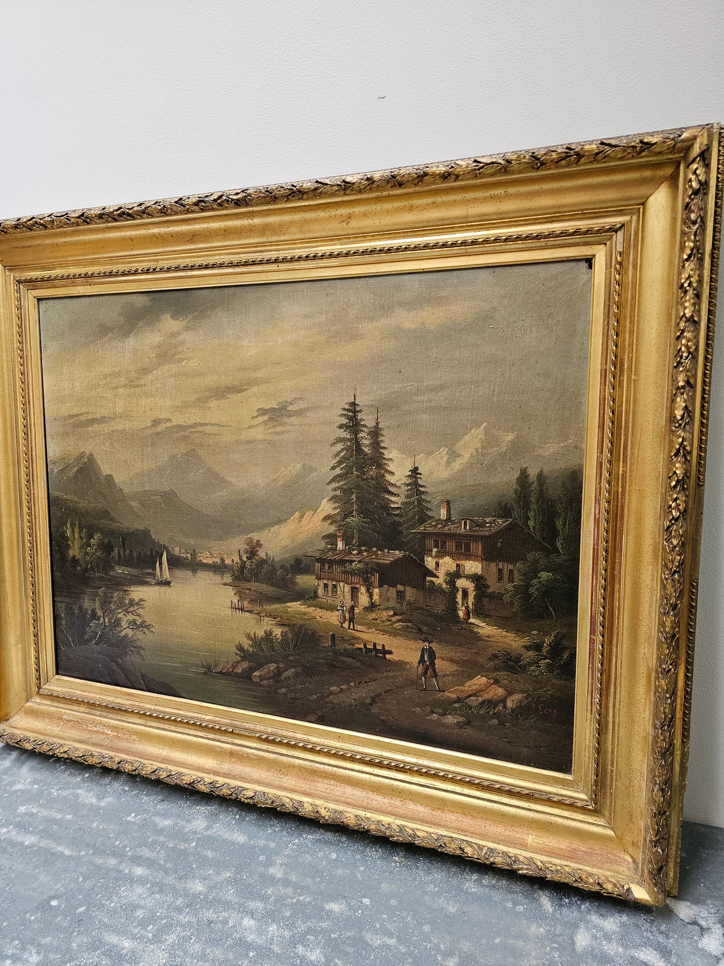 Antique European Mountain Scene Painting