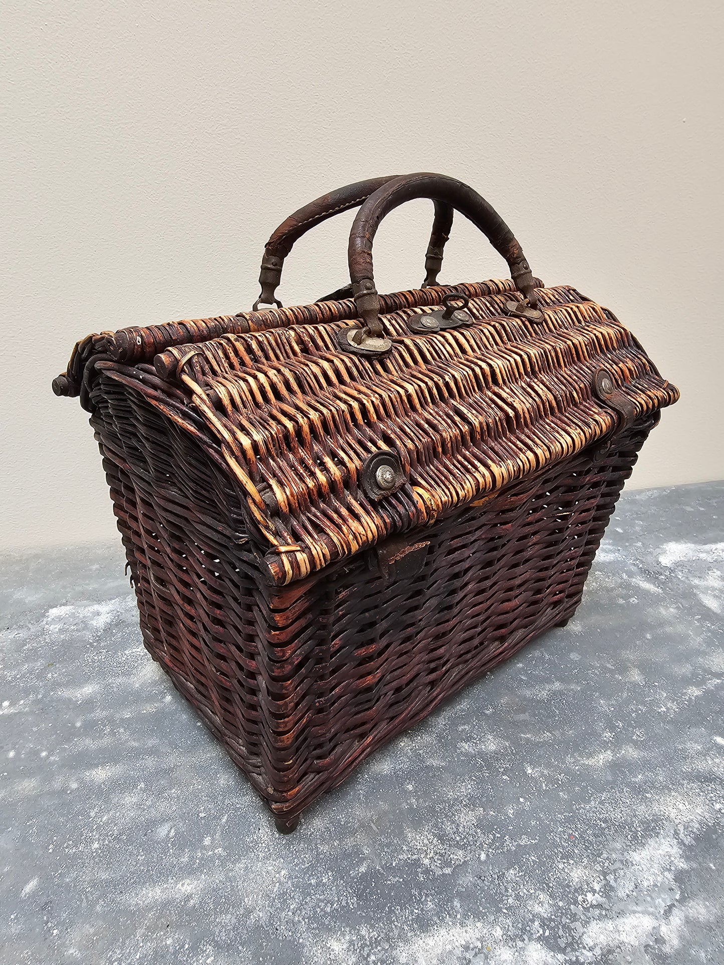 Antique French Cane Basket - Deep Brown