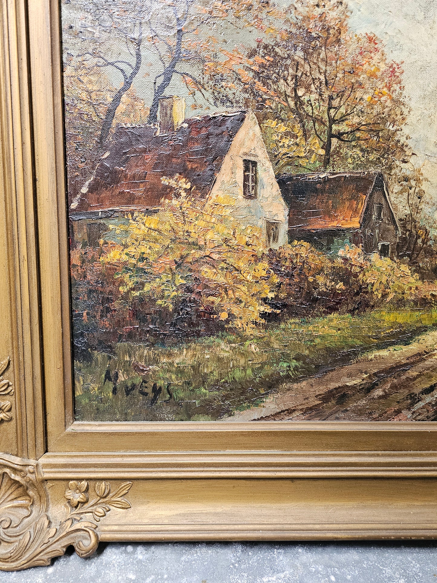 Antique European Autumnal Scene Painting
