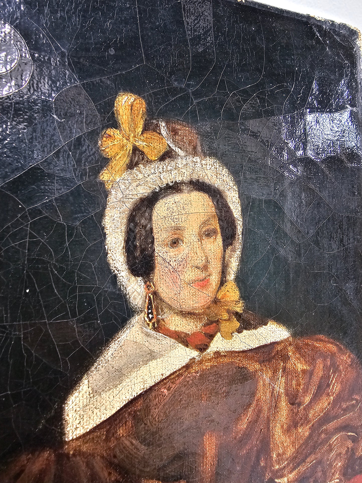 Antique French Noble Lady Petite Portrait Painting