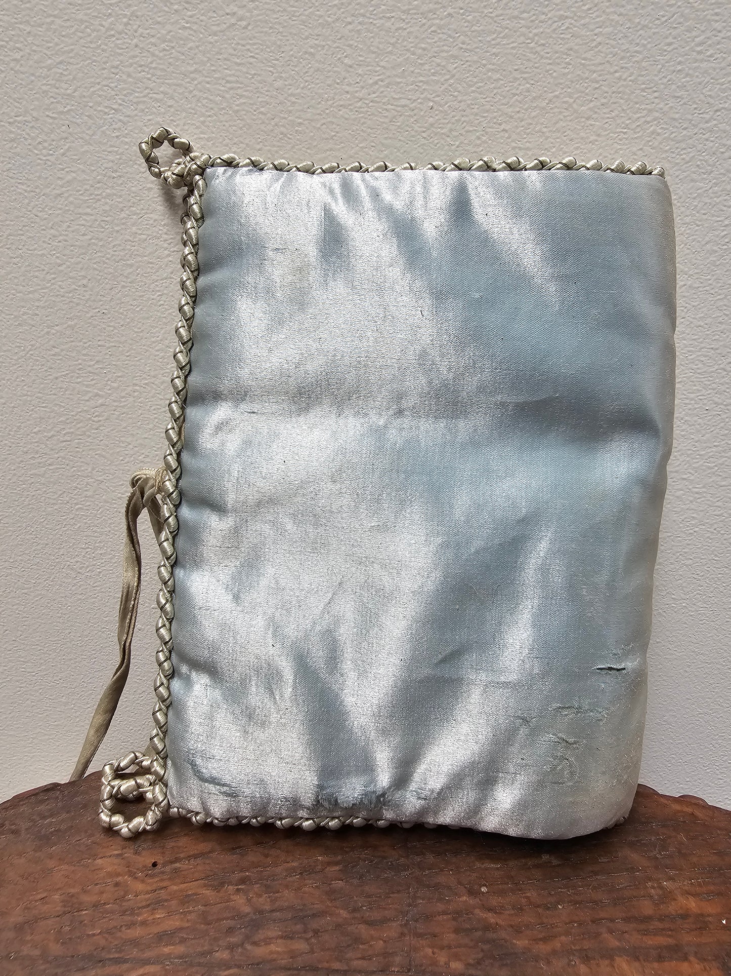 Antique French Blue Silk Needle Book with Floral Embroidery