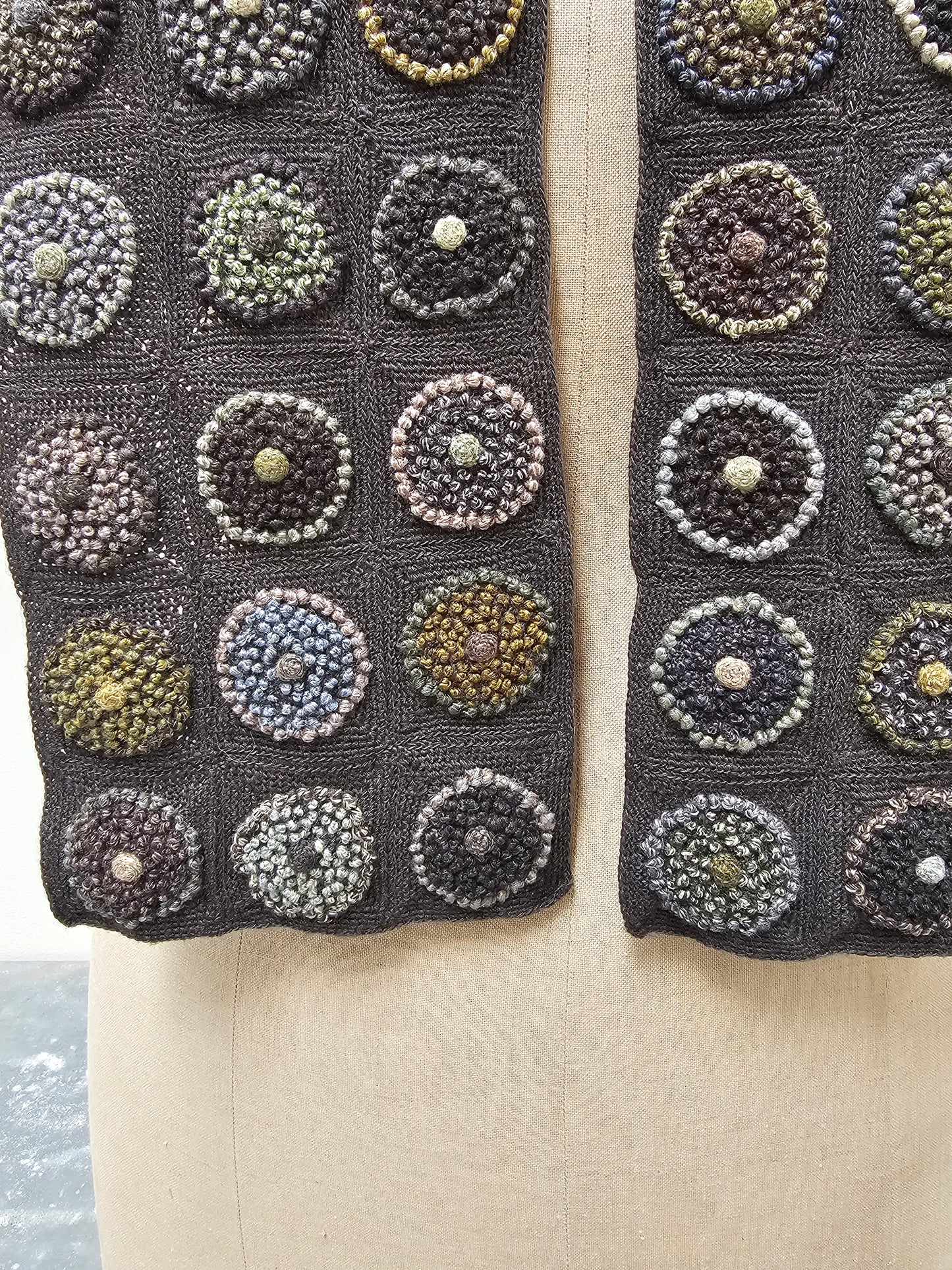 Sophie Digard Charcoal Circle Crochet Wool Scarf