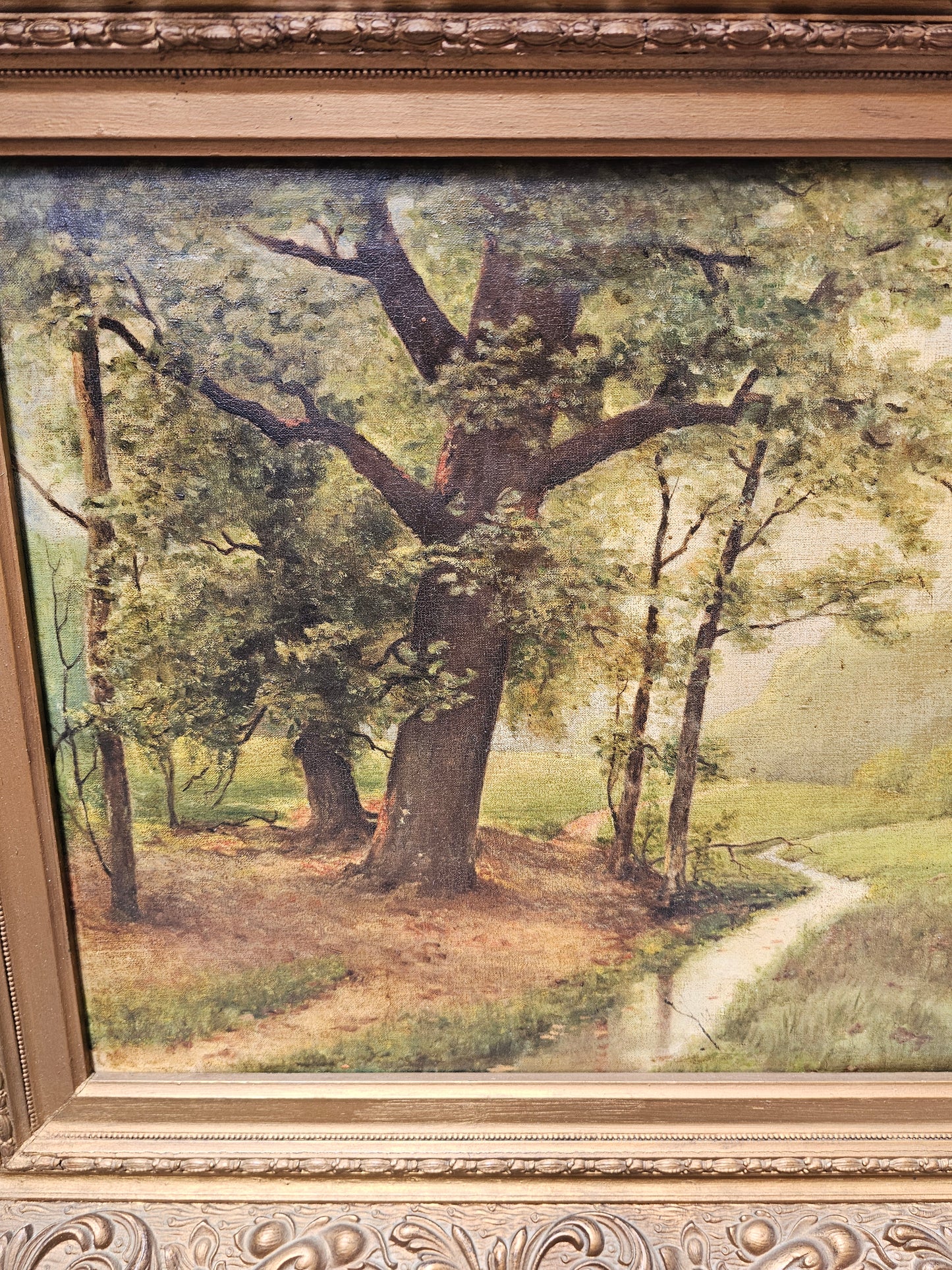 Antique European Framed Forest Scene Painting