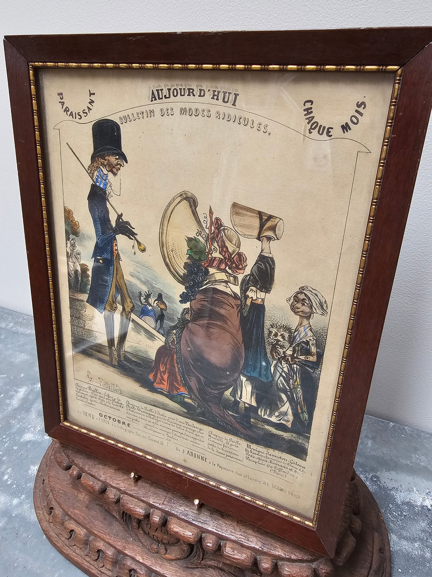 Antique French 1838 Framed Comedy Illustration