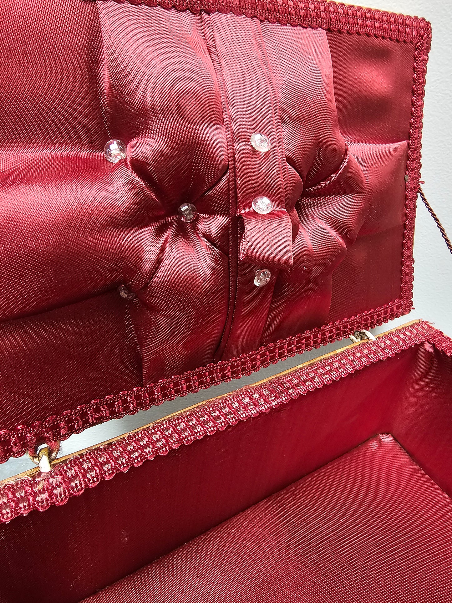 Vintage French Sewing Basket with Raspberry Lining