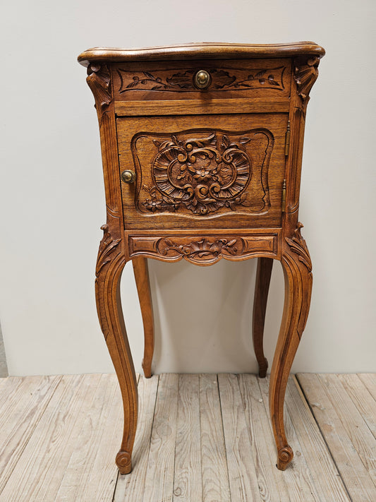 Antique French Louis XV Marble Top Bedside Table