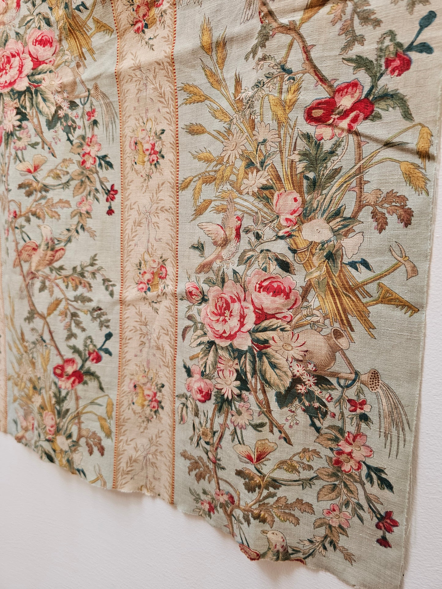 Antique French 'Marie Antoinette' Blue Birds Cotton Panel