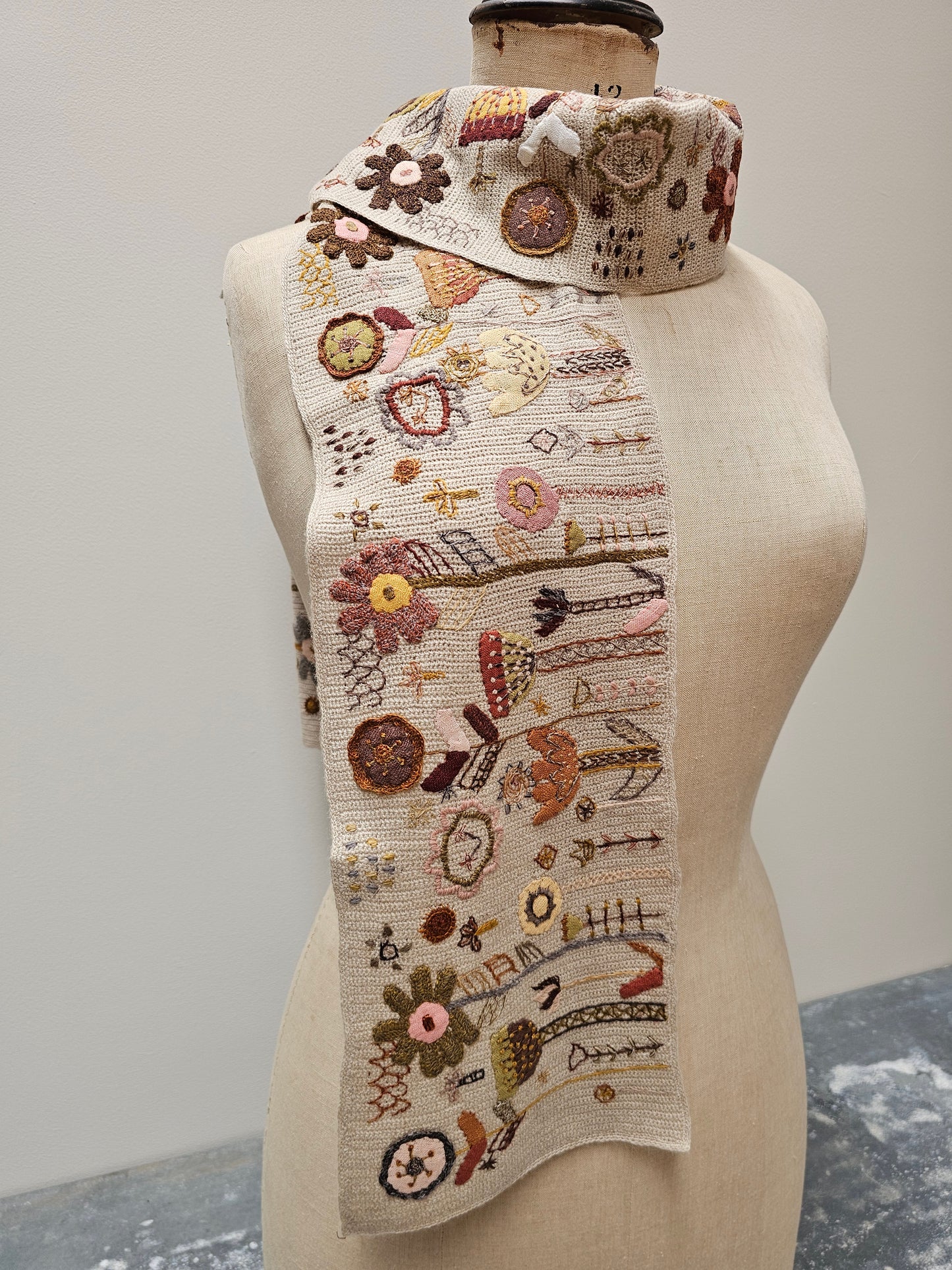 Sophie Digard Garden Scene Crochet Wool Scarf