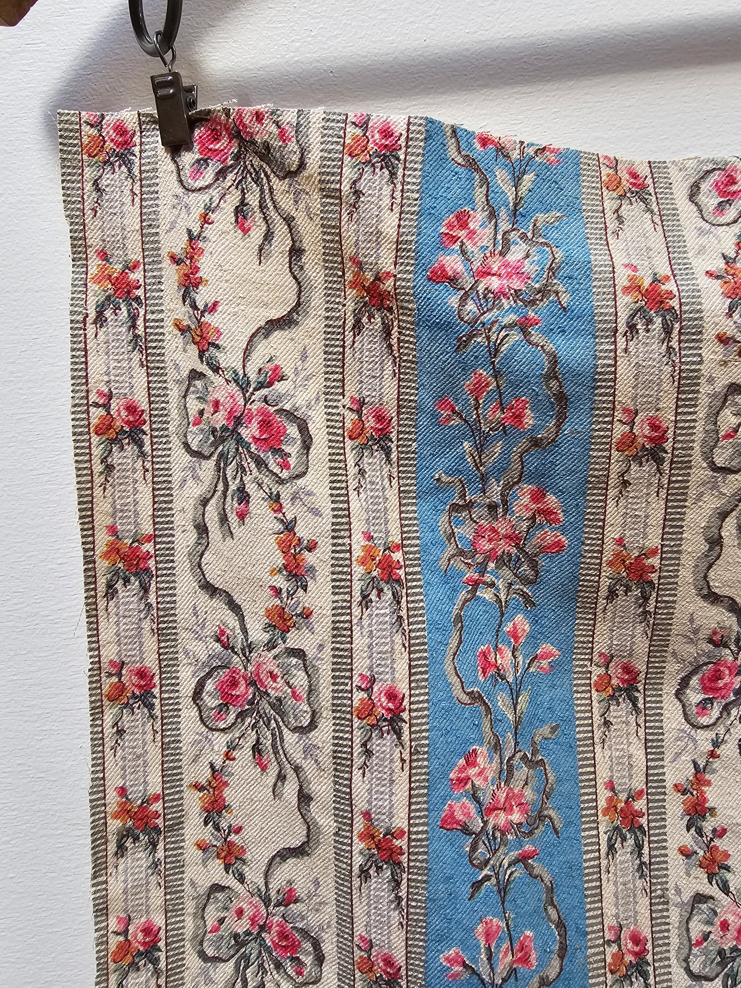 Antique French 'Marie Antoinette' Floral Stripe Cotton Panel