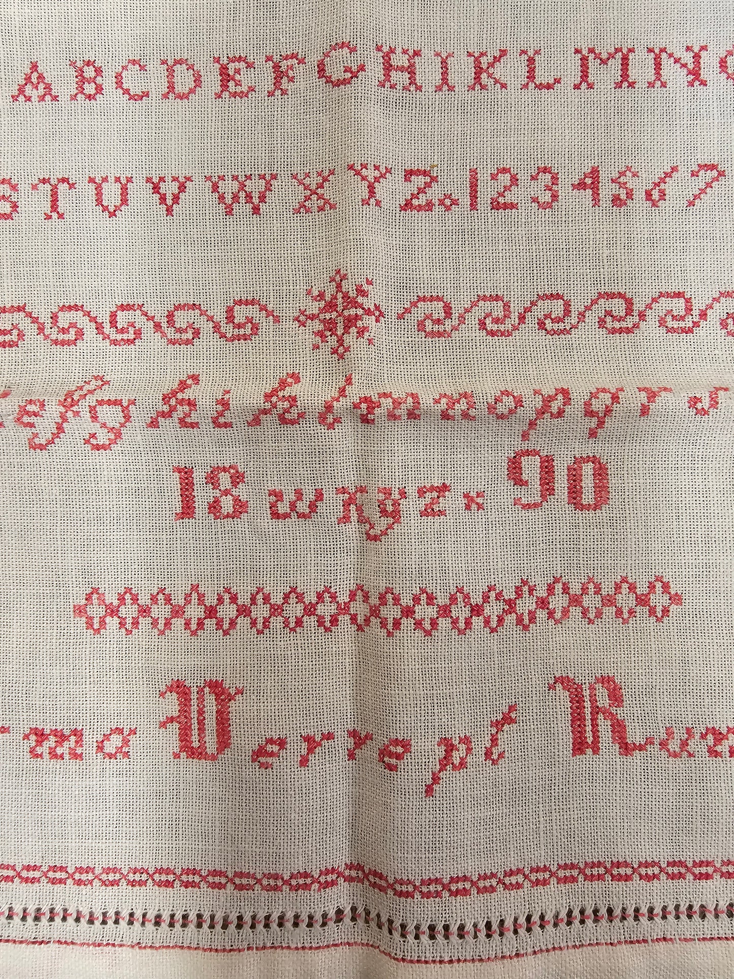 Antique Dutch 1890 Cross Stitch Sampler