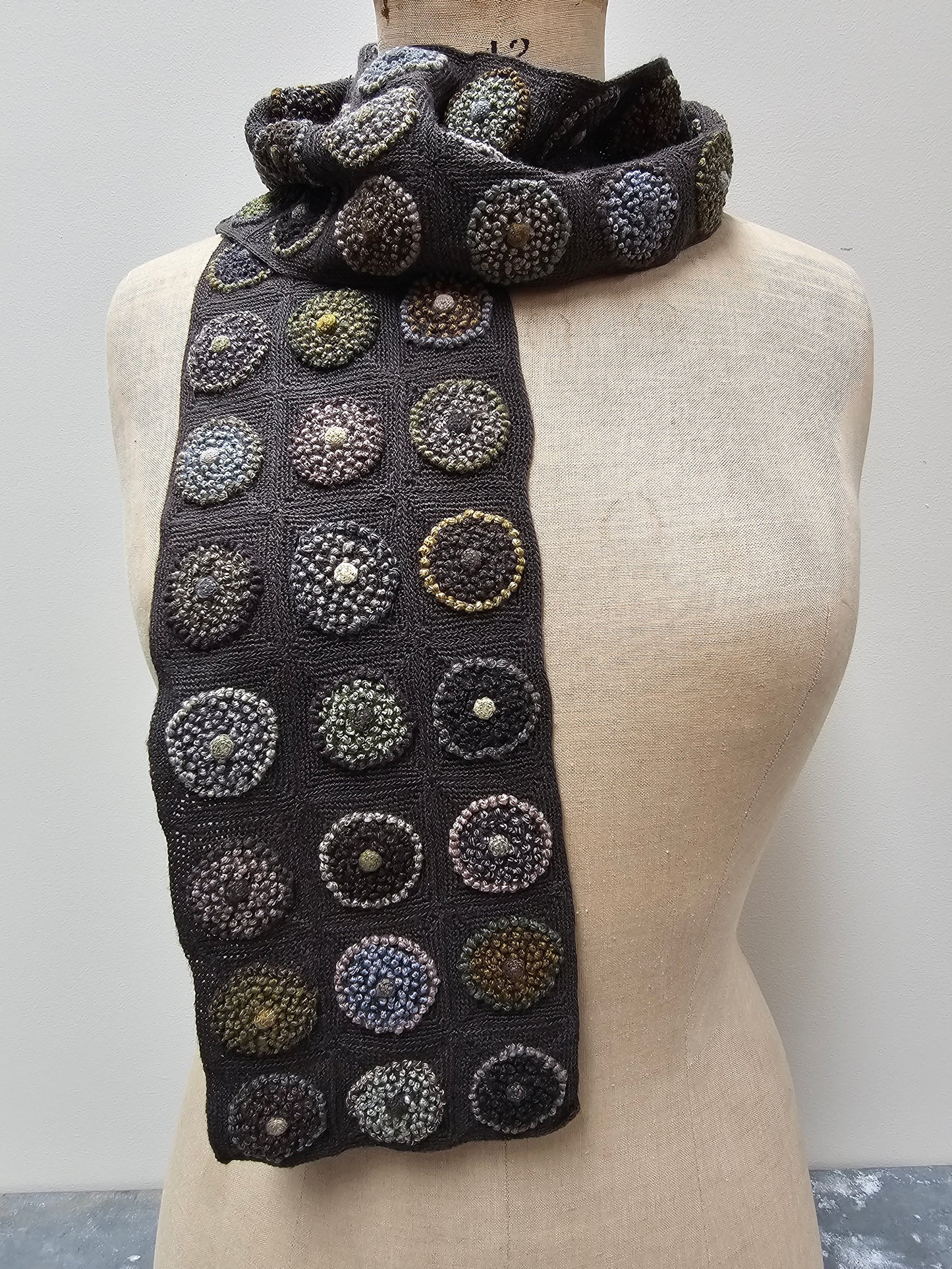 Sophie Digard Charcoal Circle Crochet Wool Scarf