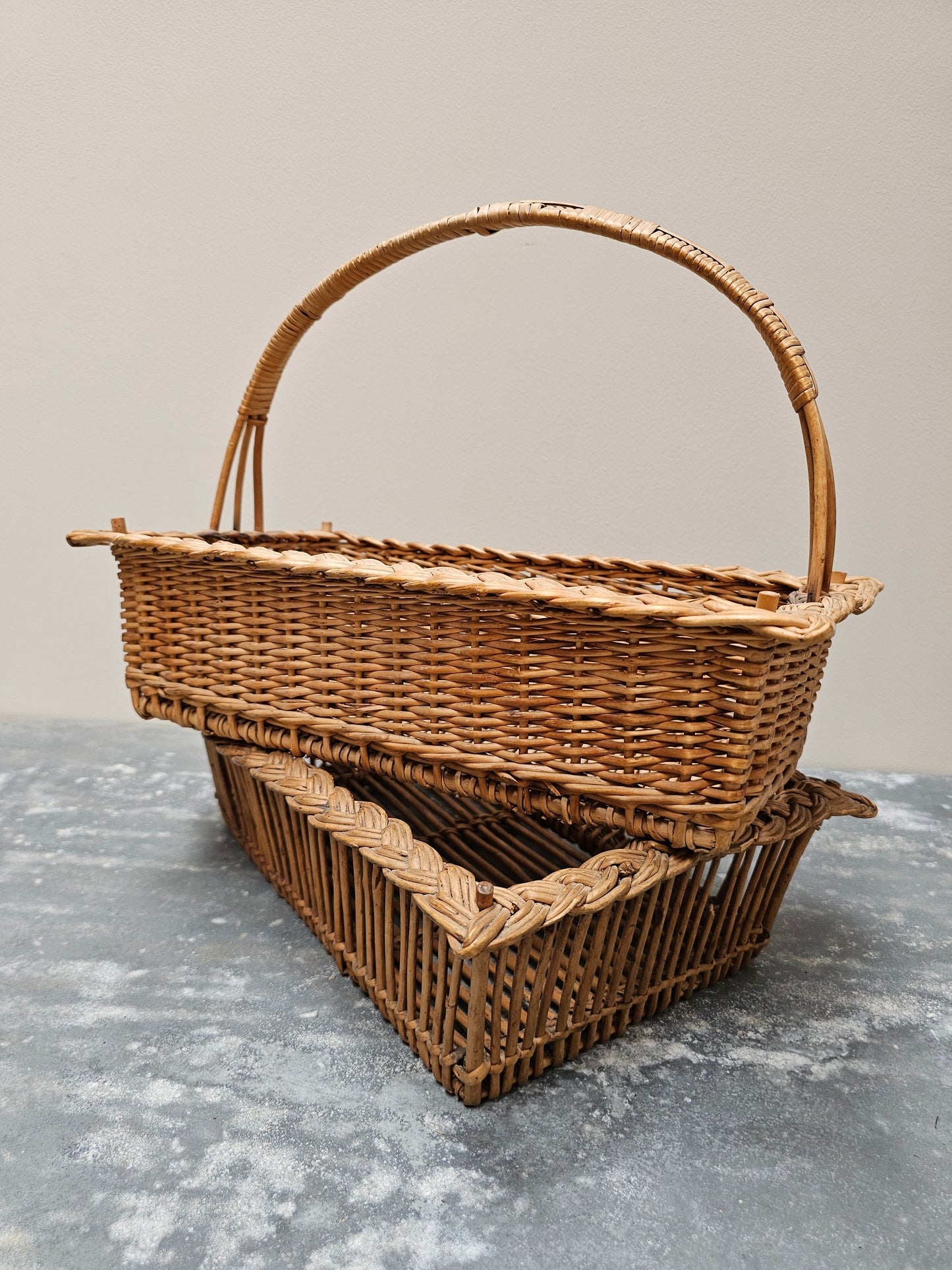Antique French Pair of Woven Cane Baskets