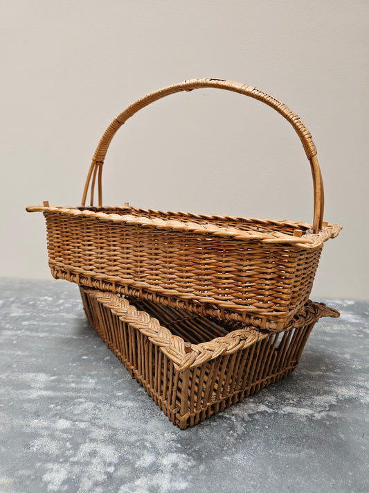 Antique French Pair of Woven Cane Baskets