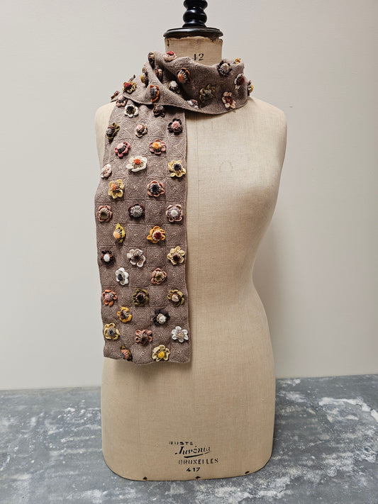 Sophie Digard Mushroom Crochet Wool Scarf with Velvet Flowers