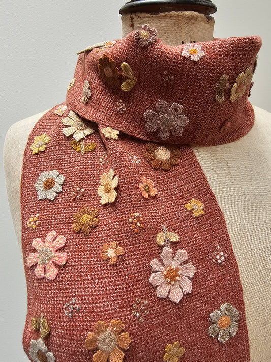 Sophie Digard Floral Ochre Crochet Wool Scarf