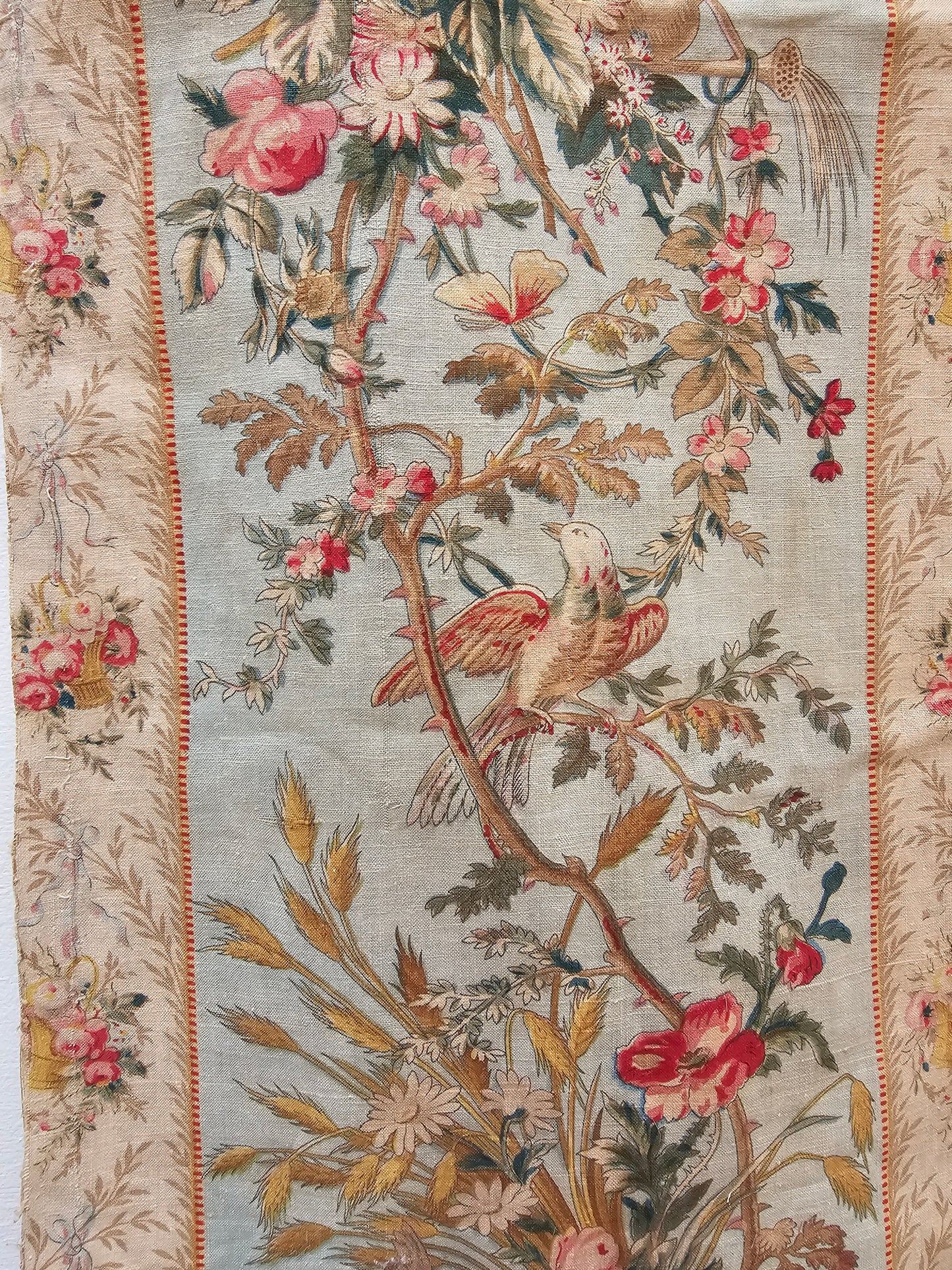 Antique French 'Marie Antoinette' Blue Birds Cotton Panel