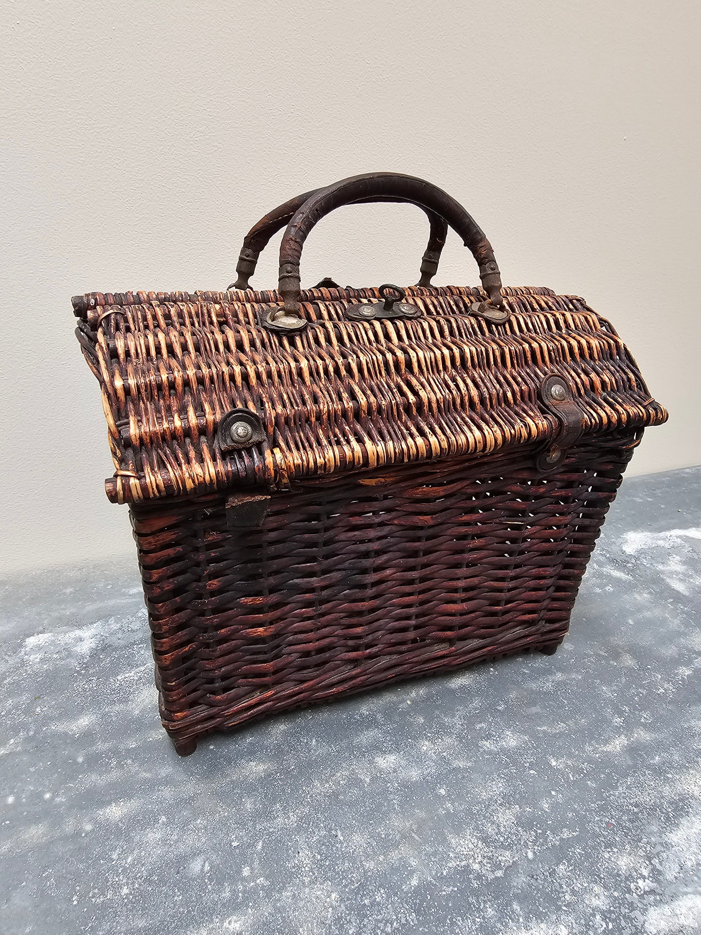 Antique French Cane Basket - Deep Brown