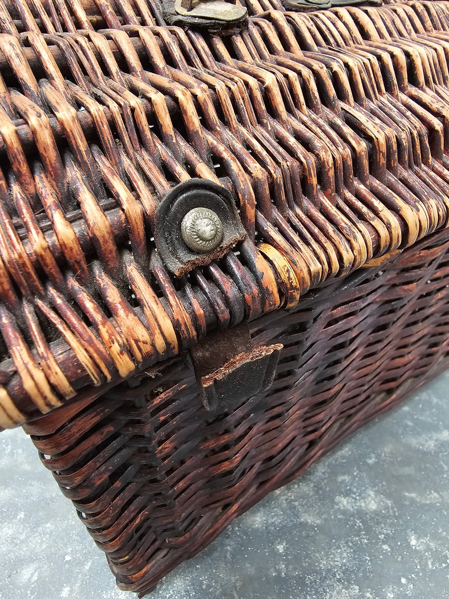 Antique French Cane Basket - Deep Brown