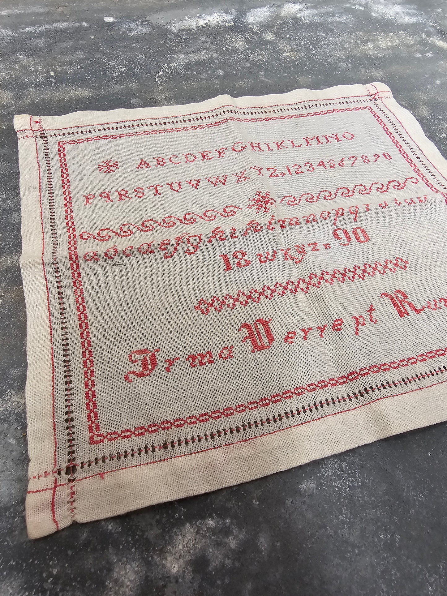 Antique Dutch 1890 Cross Stitch Sampler