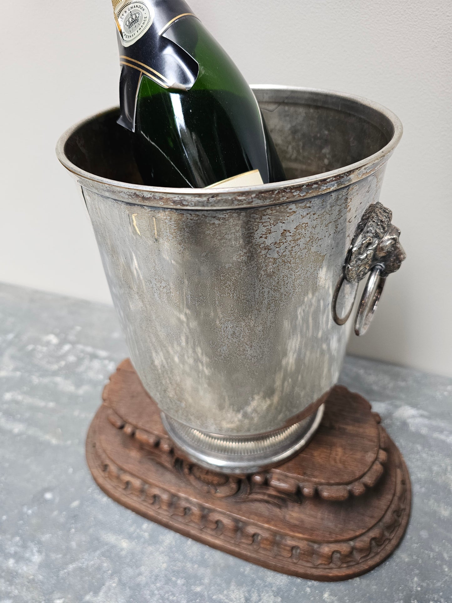 Vintage French Lion's Head Silver Champagne Bucket