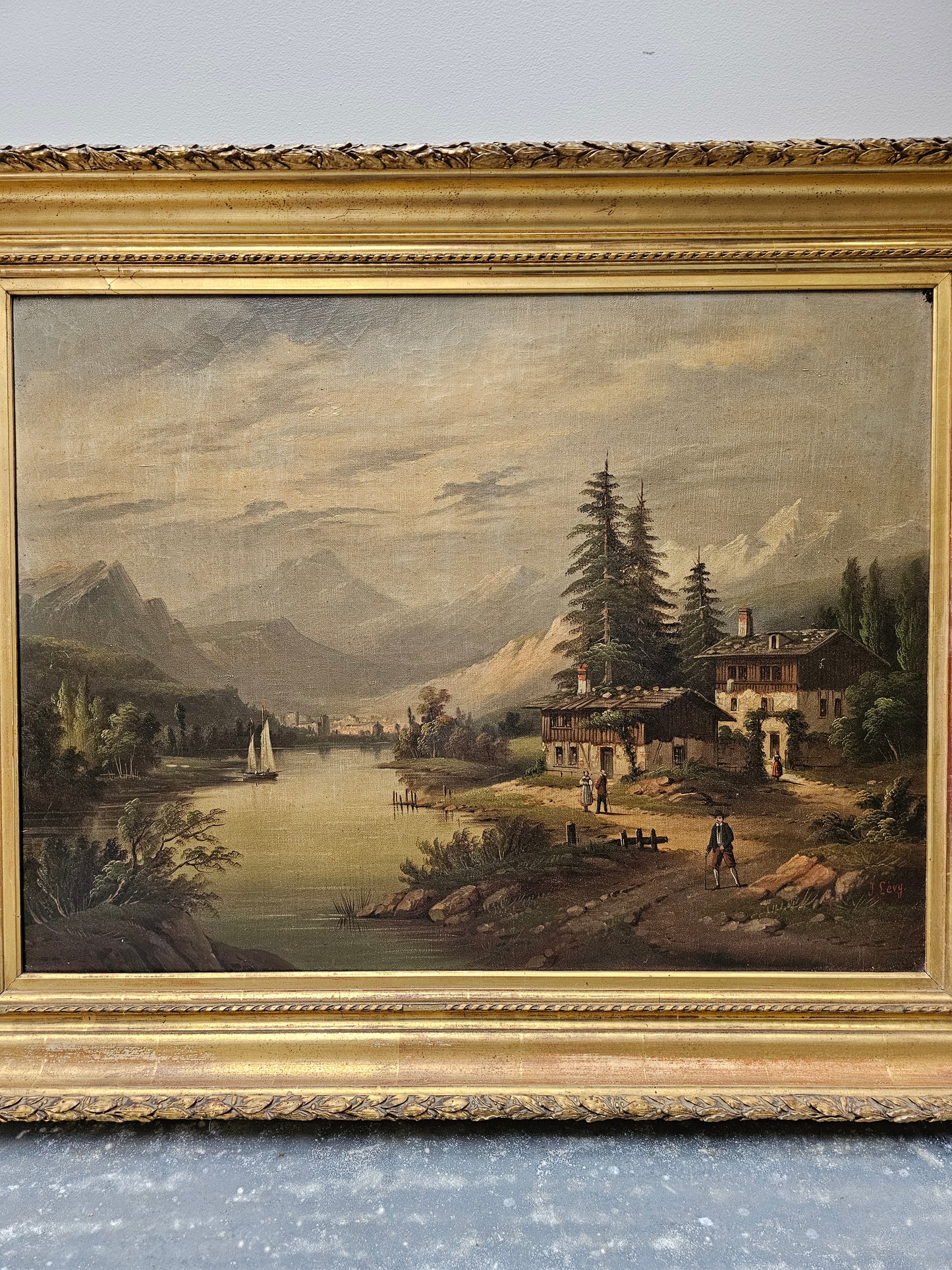 Antique European Mountain Scene Painting
