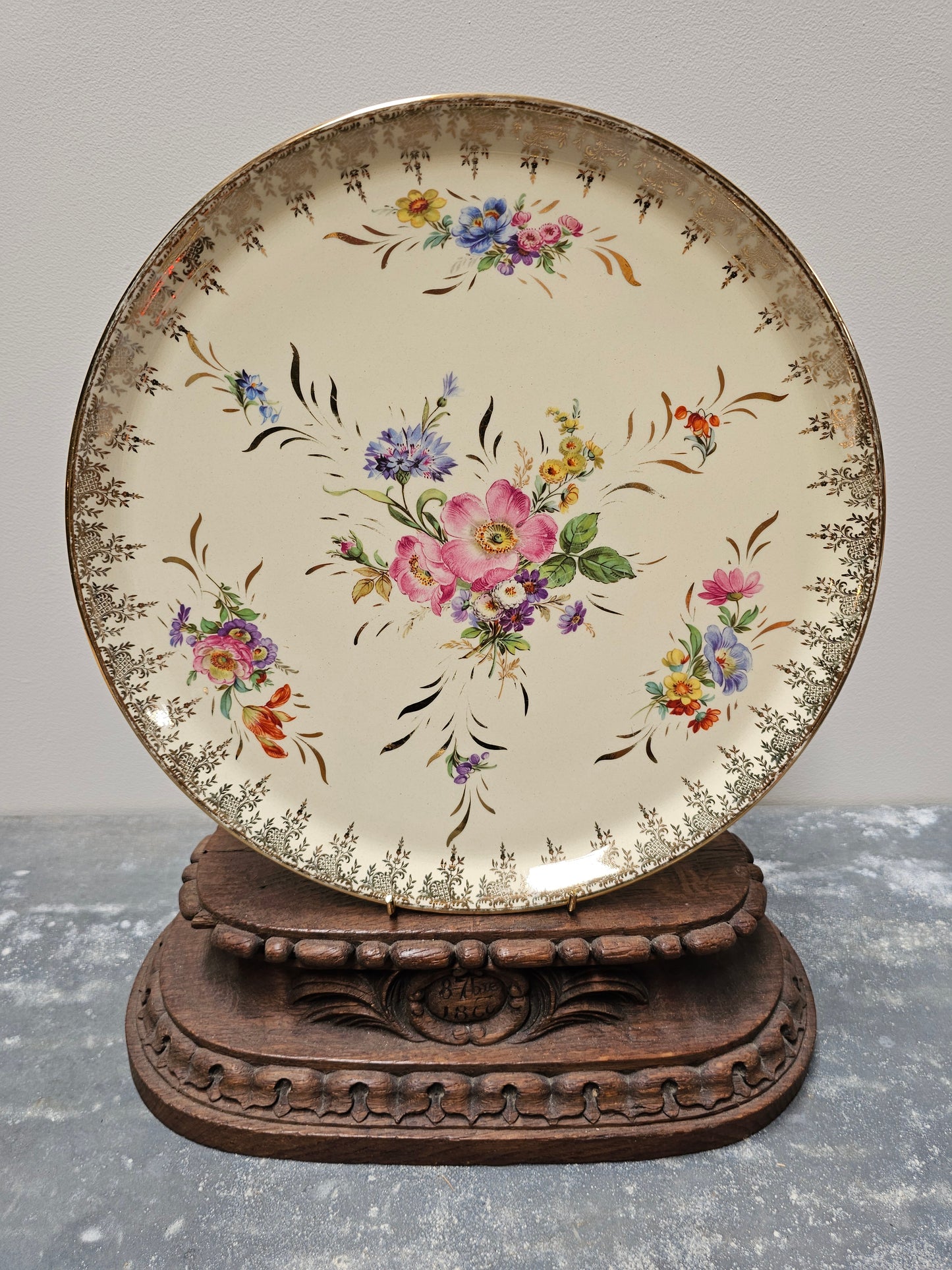 Antique French Floral & Gilt Serving Platter