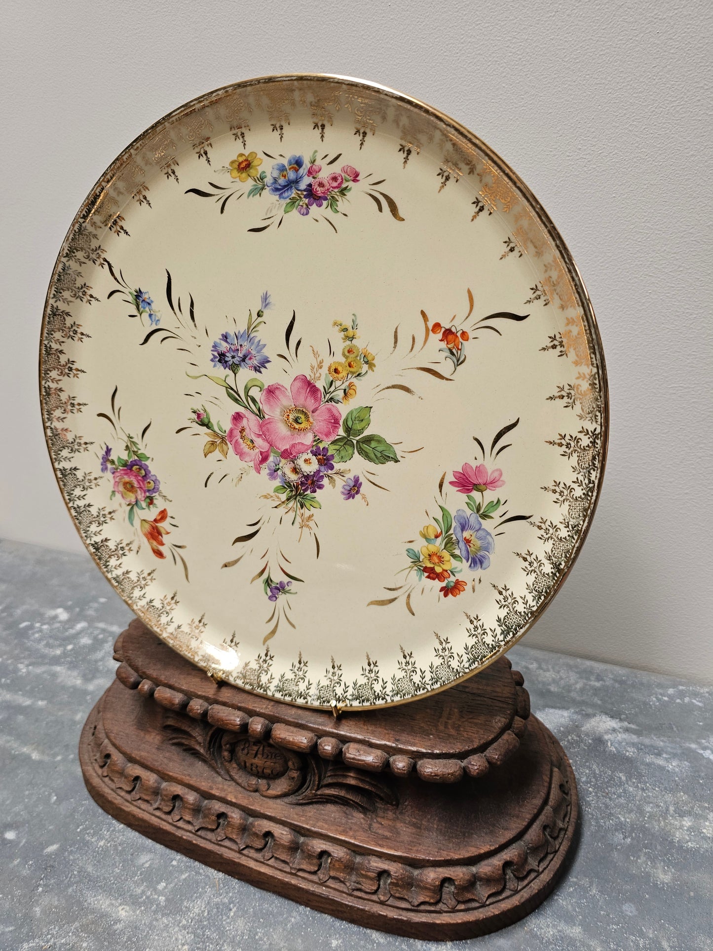 Antique French Floral & Gilt Serving Platter