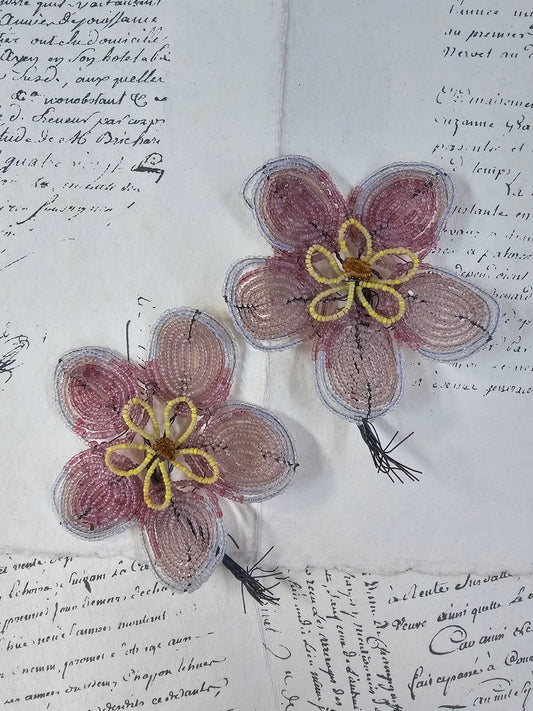 Antique French Glass Beaded Flower Pair