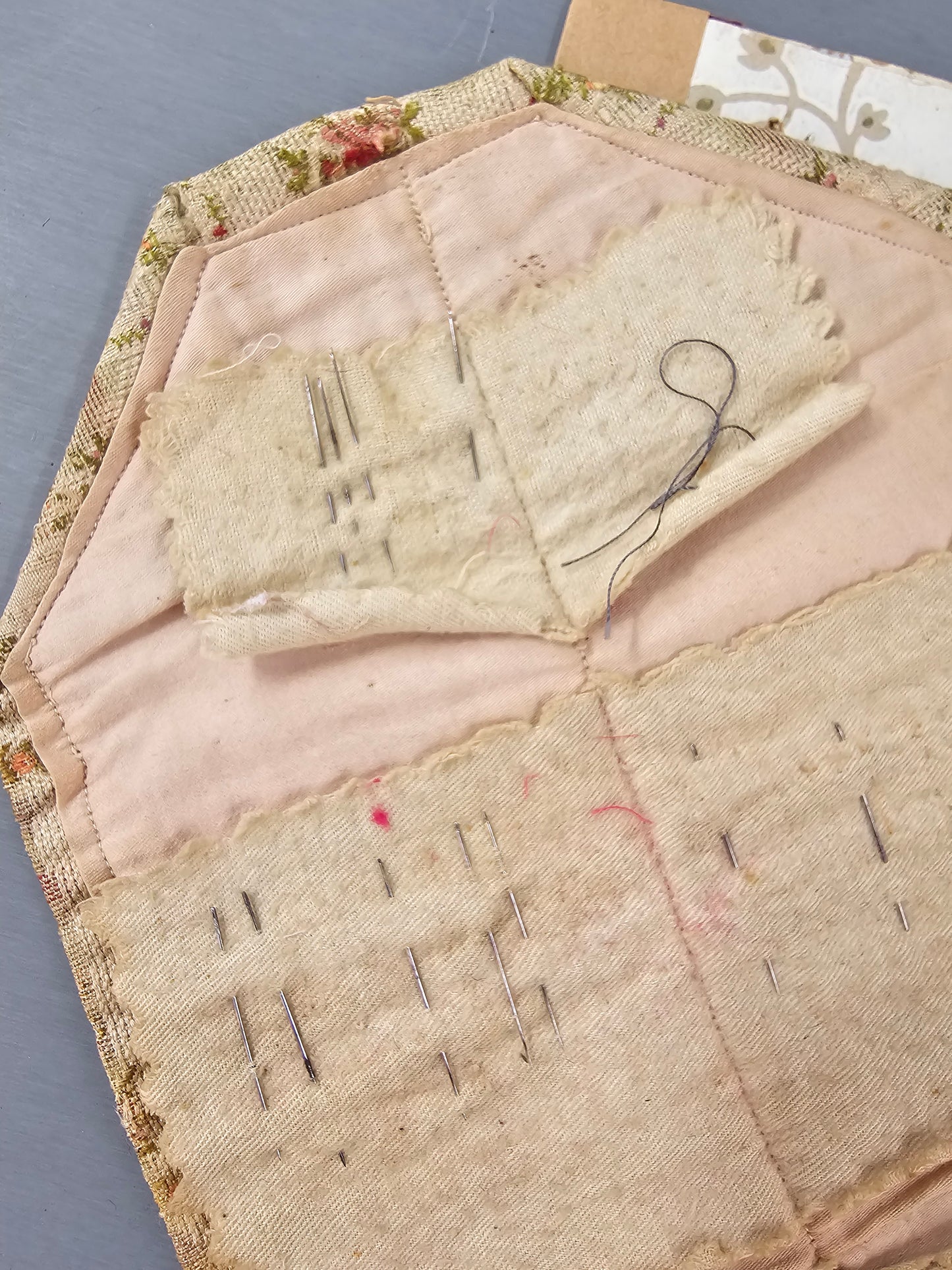 Antique French Silk Brocade Folding Needle Case