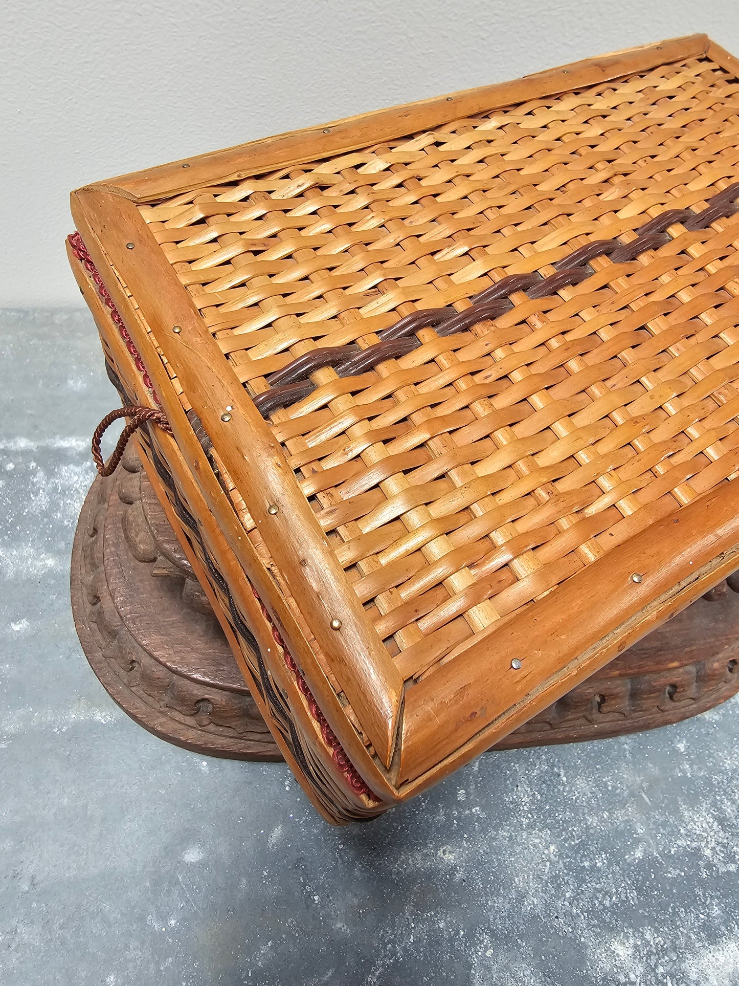 Vintage French Sewing Basket with Raspberry Lining