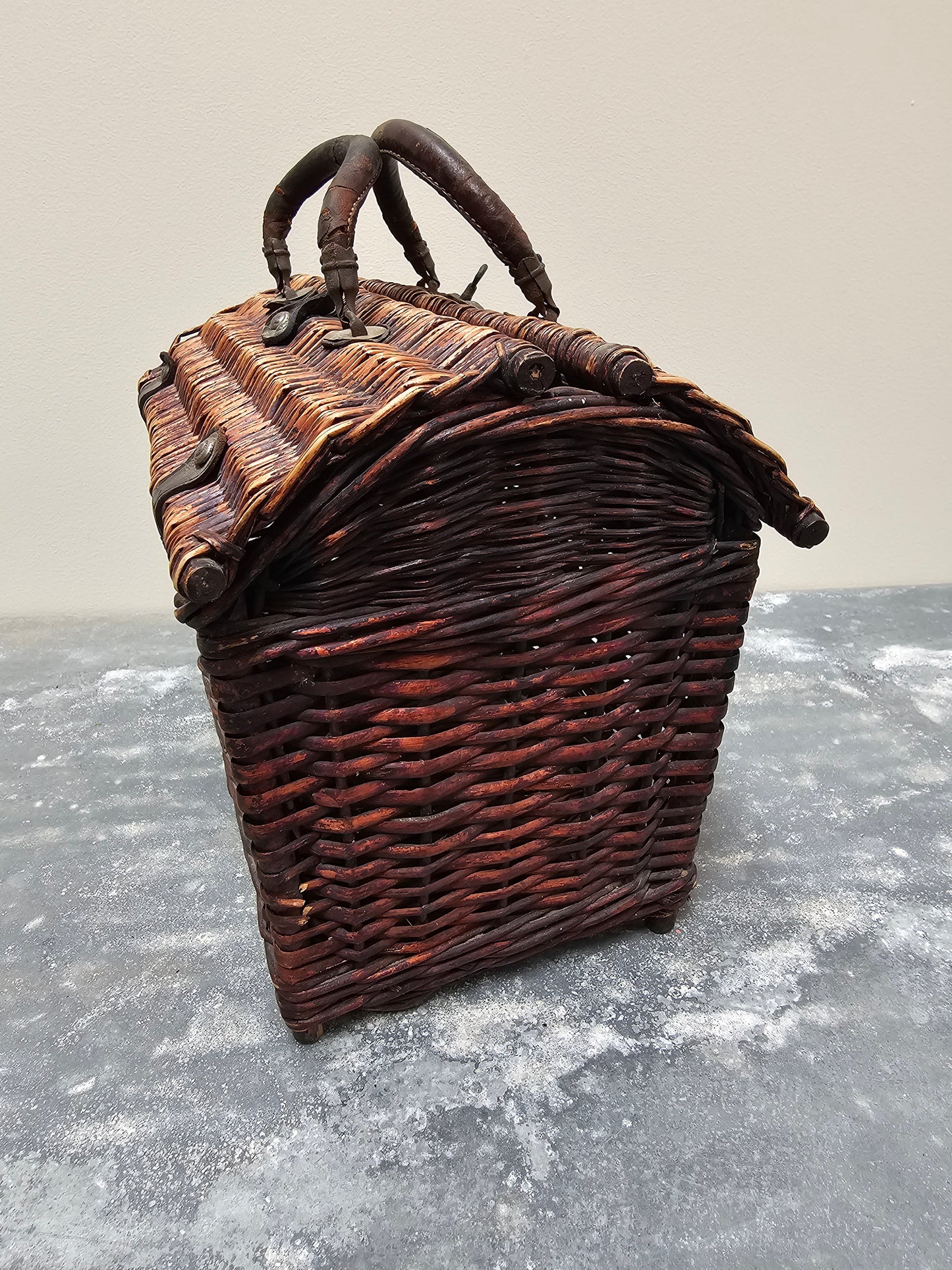 Antique French Cane Basket - Deep Brown