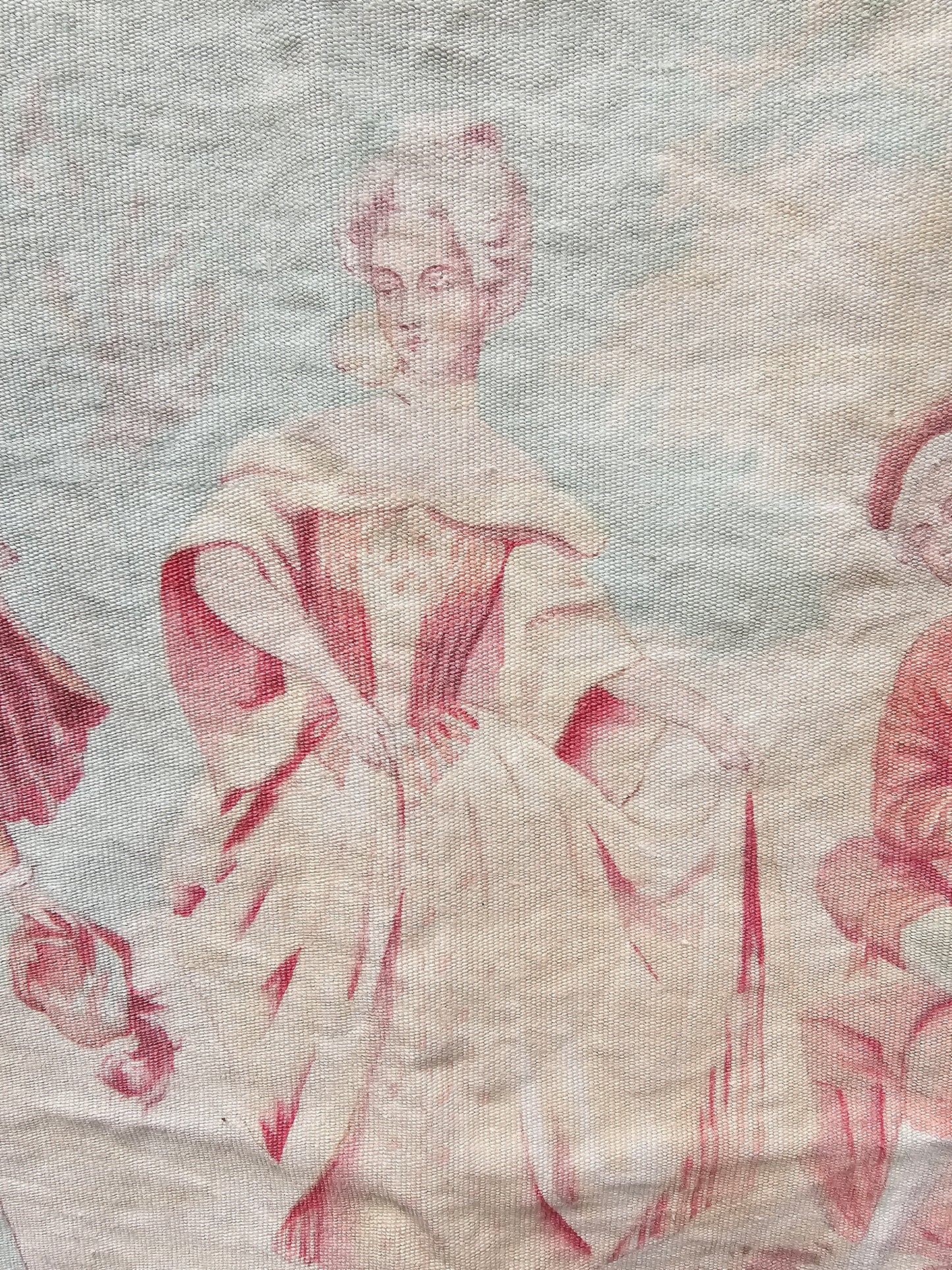 Antique French Pastel Toile Fabric Cotton Piece