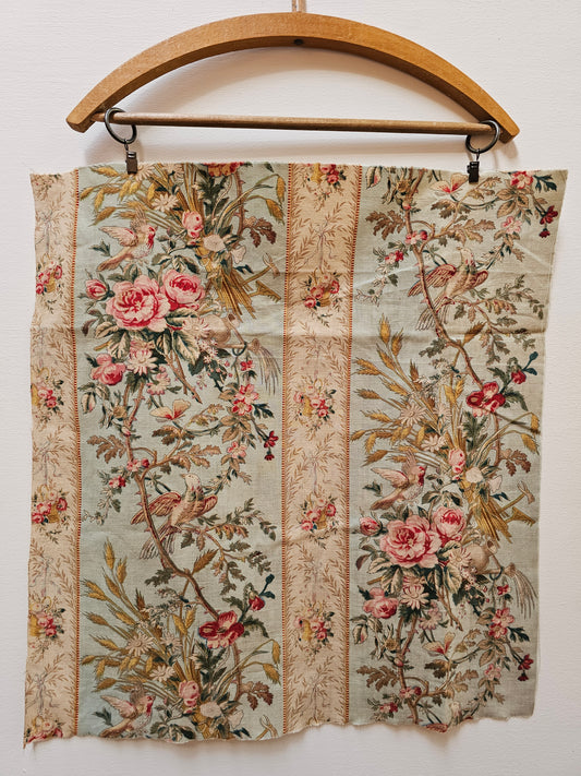 Antique French 'Marie Antoinette' Blue Birds Cotton Panel