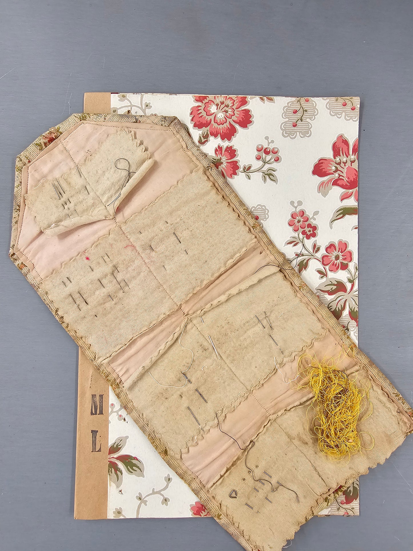 Antique French Silk Brocade Folding Needle Case