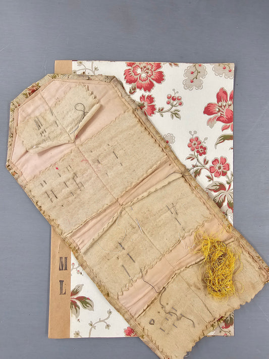Antique French Silk Brocade Folding Needle Case
