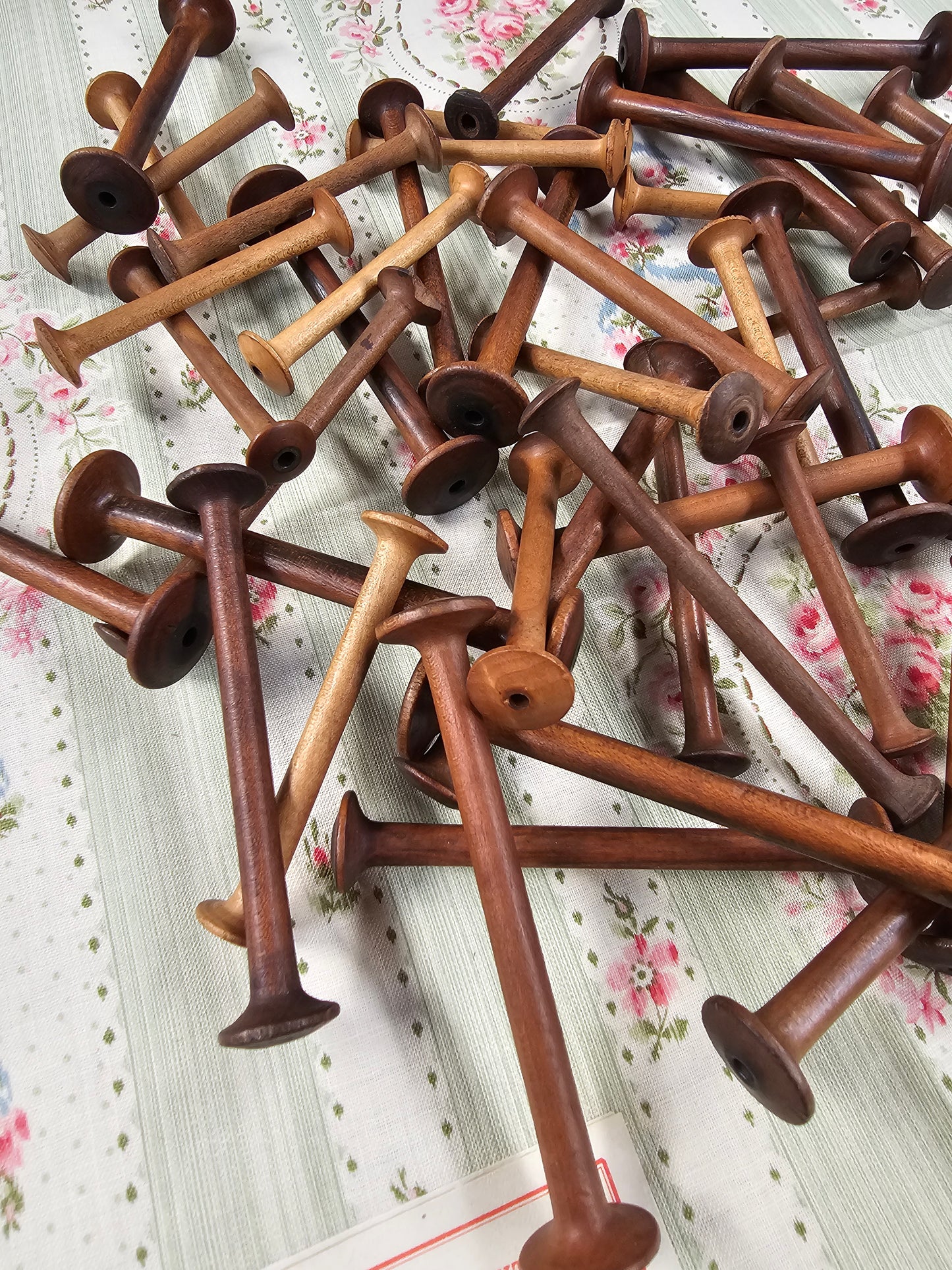 Antique French Wooden Bobbins - Set of 5