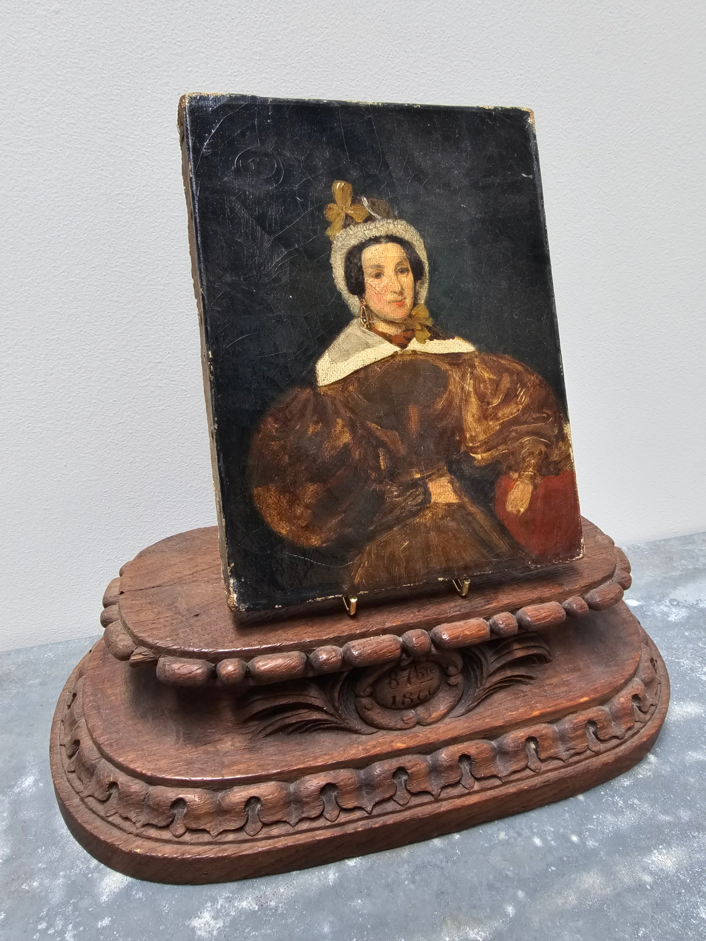 Antique French Noble Lady Petite Portrait Painting