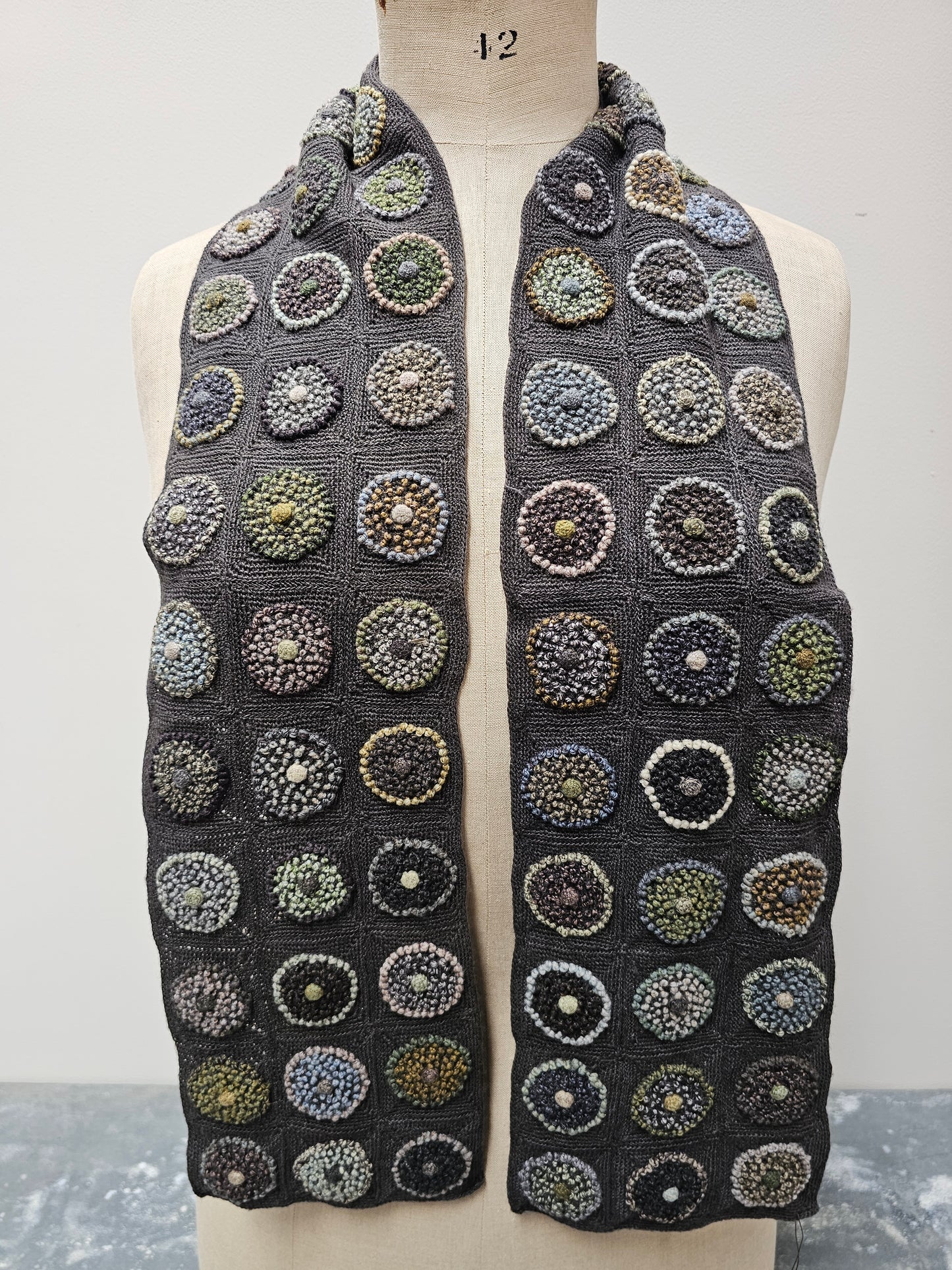 Sophie Digard Charcoal Circle Crochet Wool Scarf