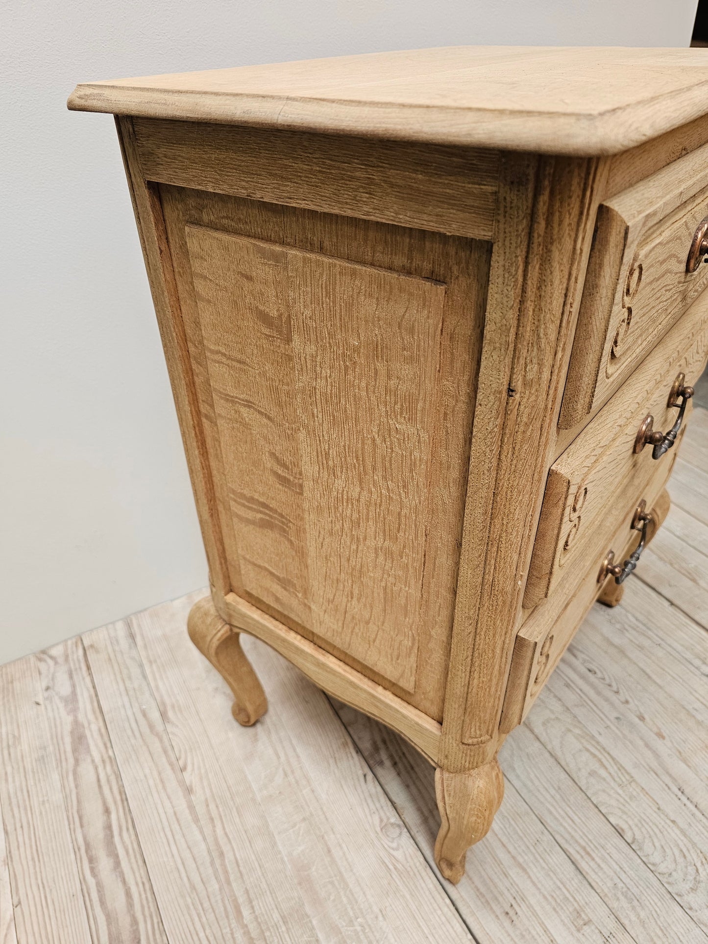 Antique French Petite 3 Drawer Side Table - Raw Finish