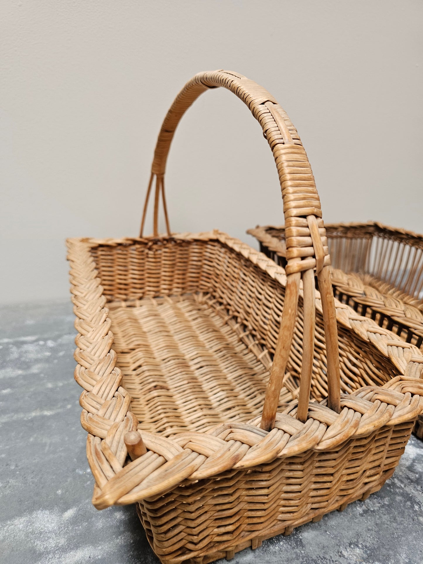 Antique French Pair of Woven Cane Baskets