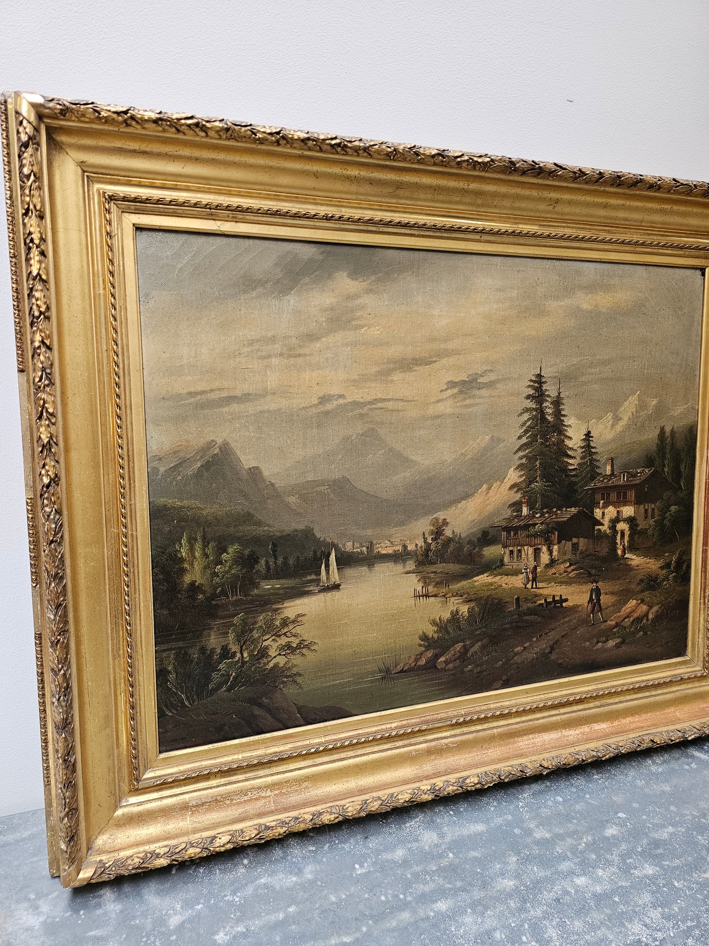 Antique European Mountain Scene Painting