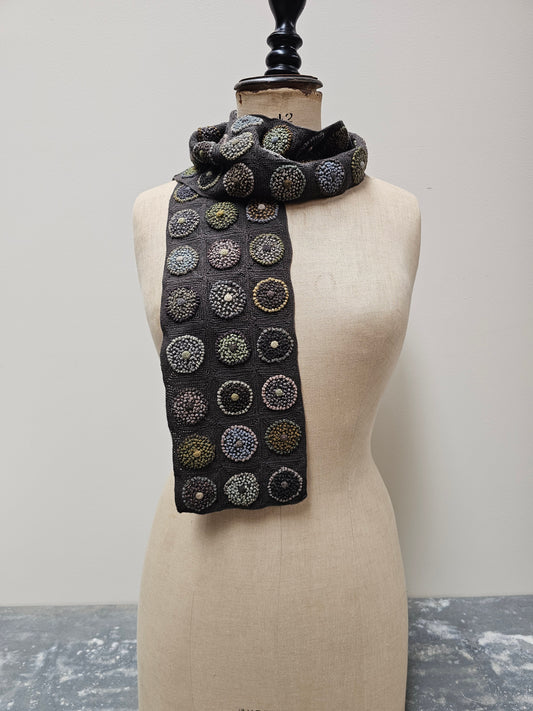 Sophie Digard Charcoal Circle Crochet Wool Scarf