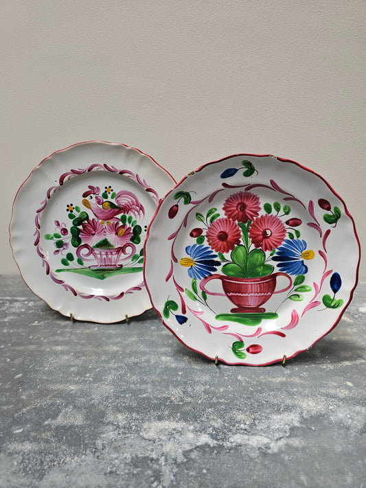 Antique French Hand Painted 'Flowers in Urn' Plates