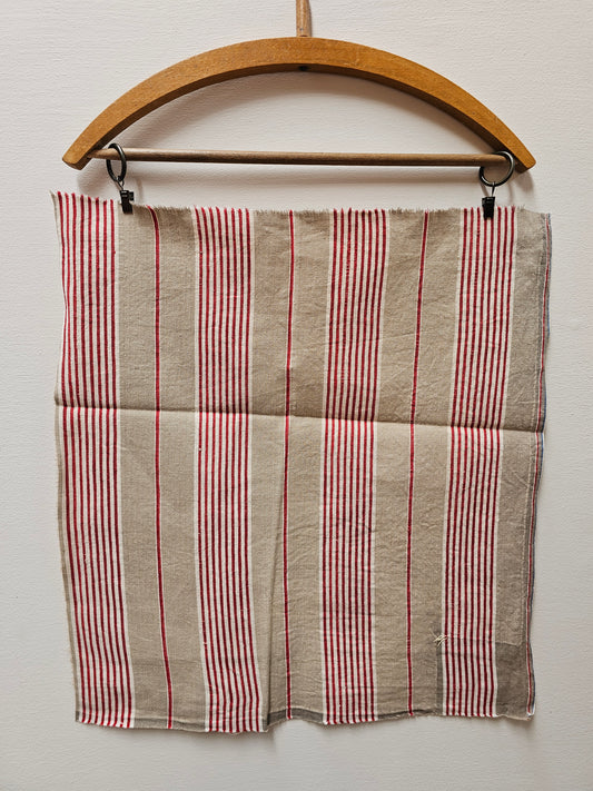 Antique French Red & Taupe Ticking Stripe Fabric Cotton Piece 40x50cm
