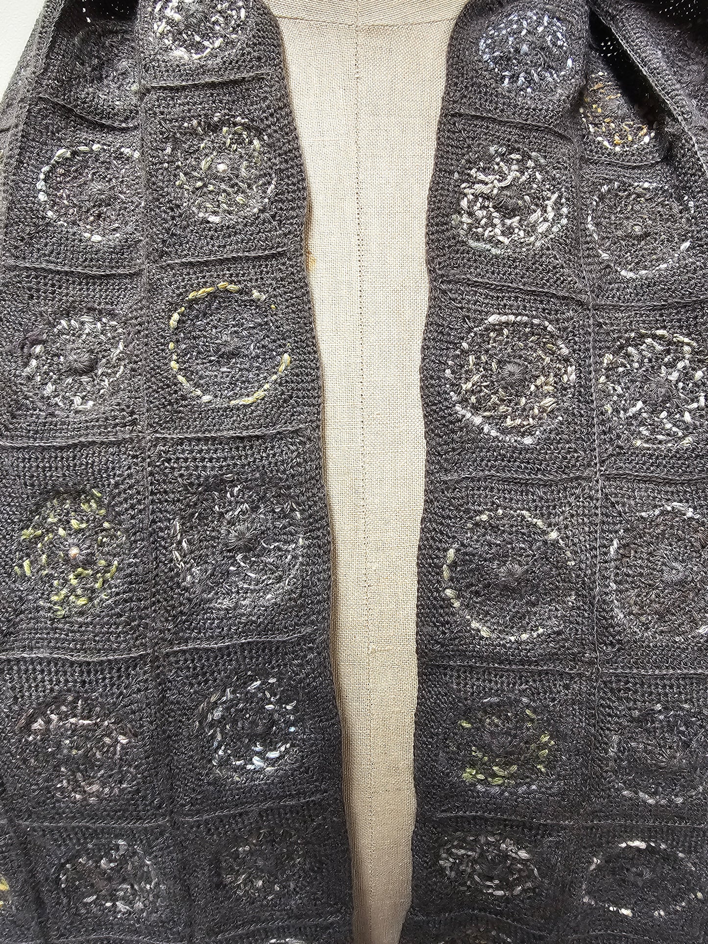 Sophie Digard Charcoal Circle Crochet Wool Scarf