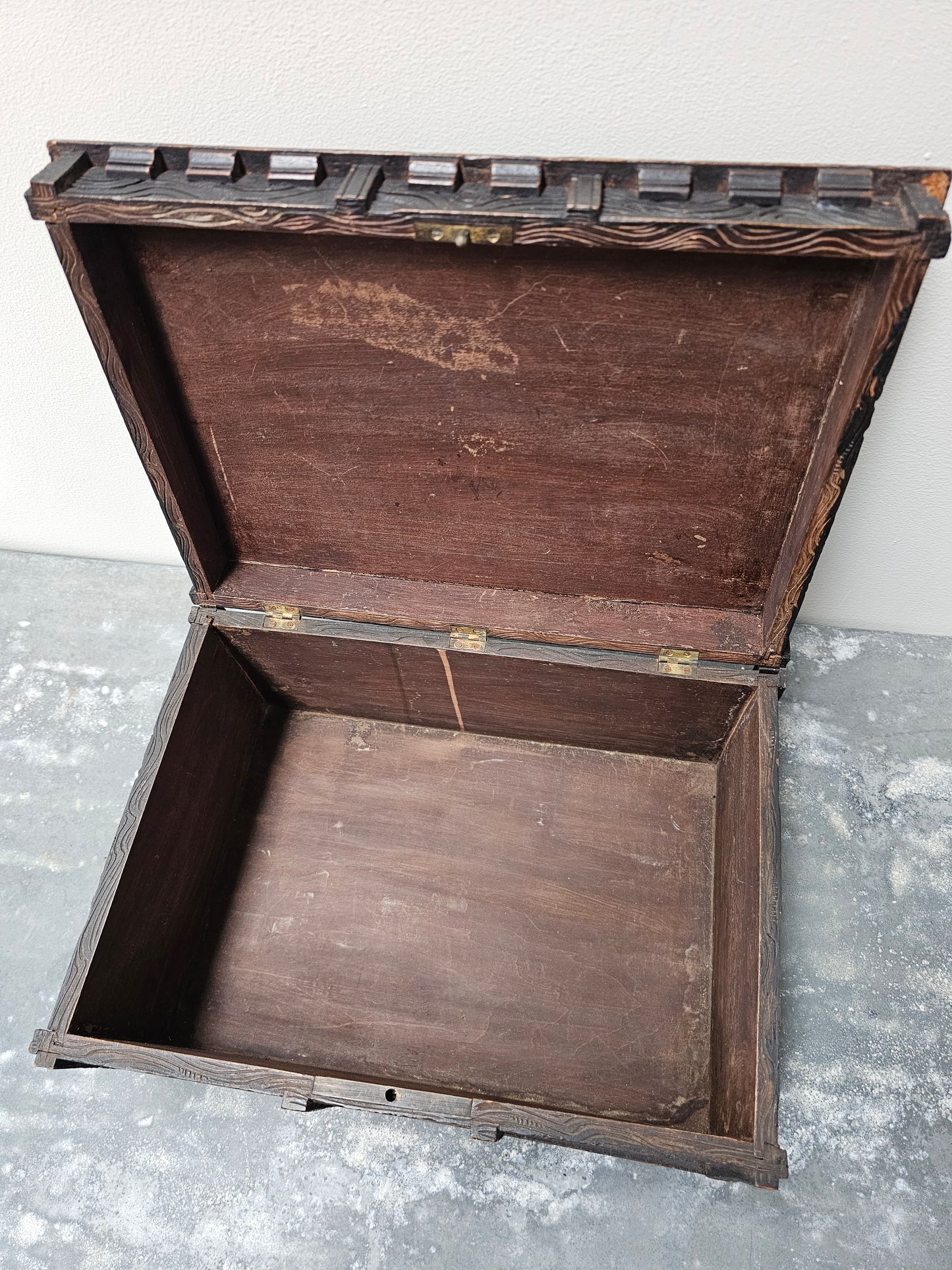 Antique French Large Black Forest Carved Wooden Box