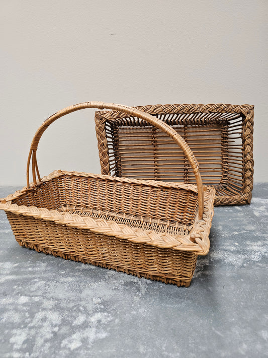 Antique French Pair of Woven Cane Baskets