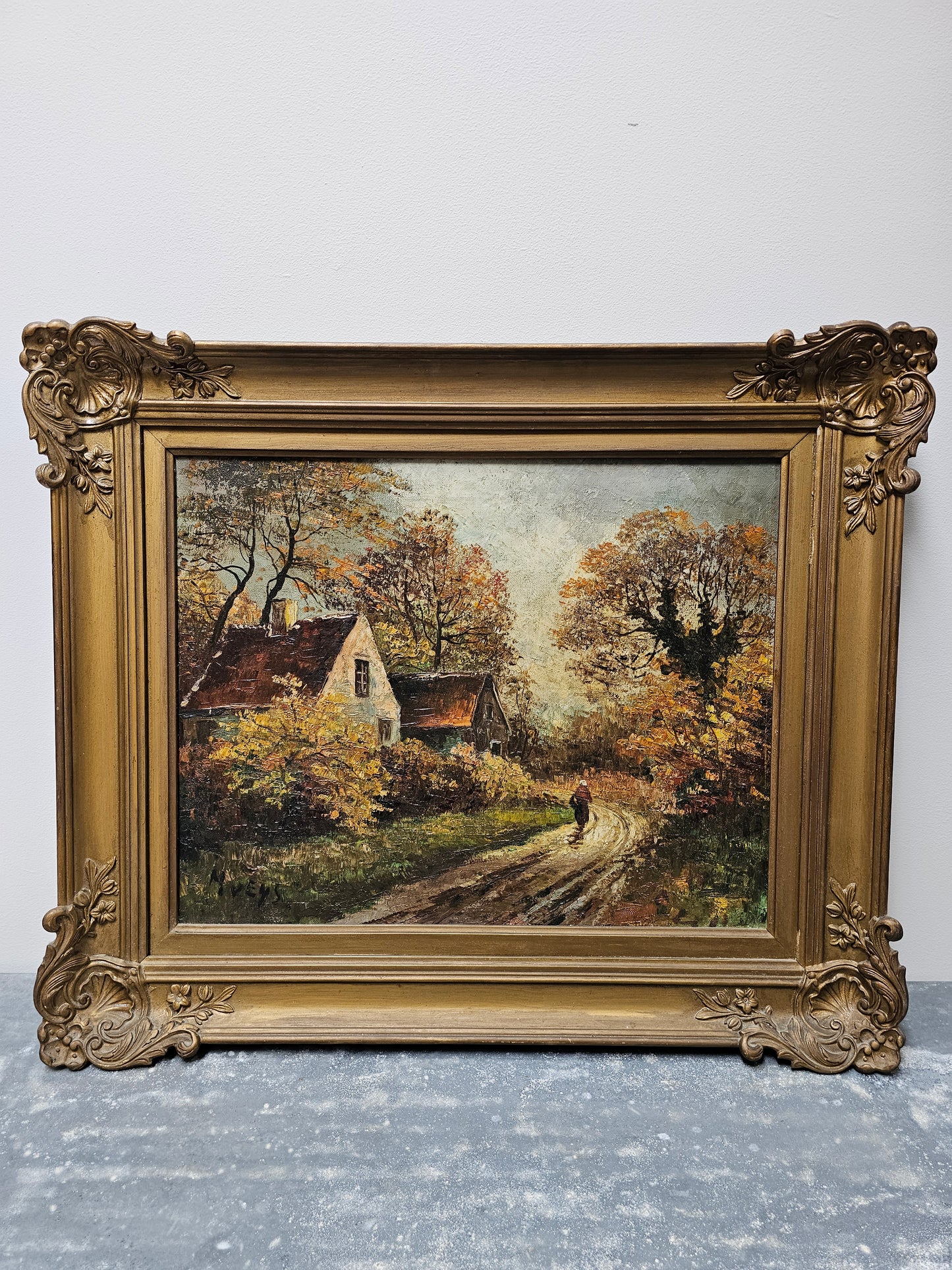 Antique European Autumnal Scene Painting