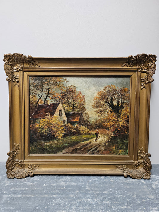 Antique European Autumnal Scene Painting