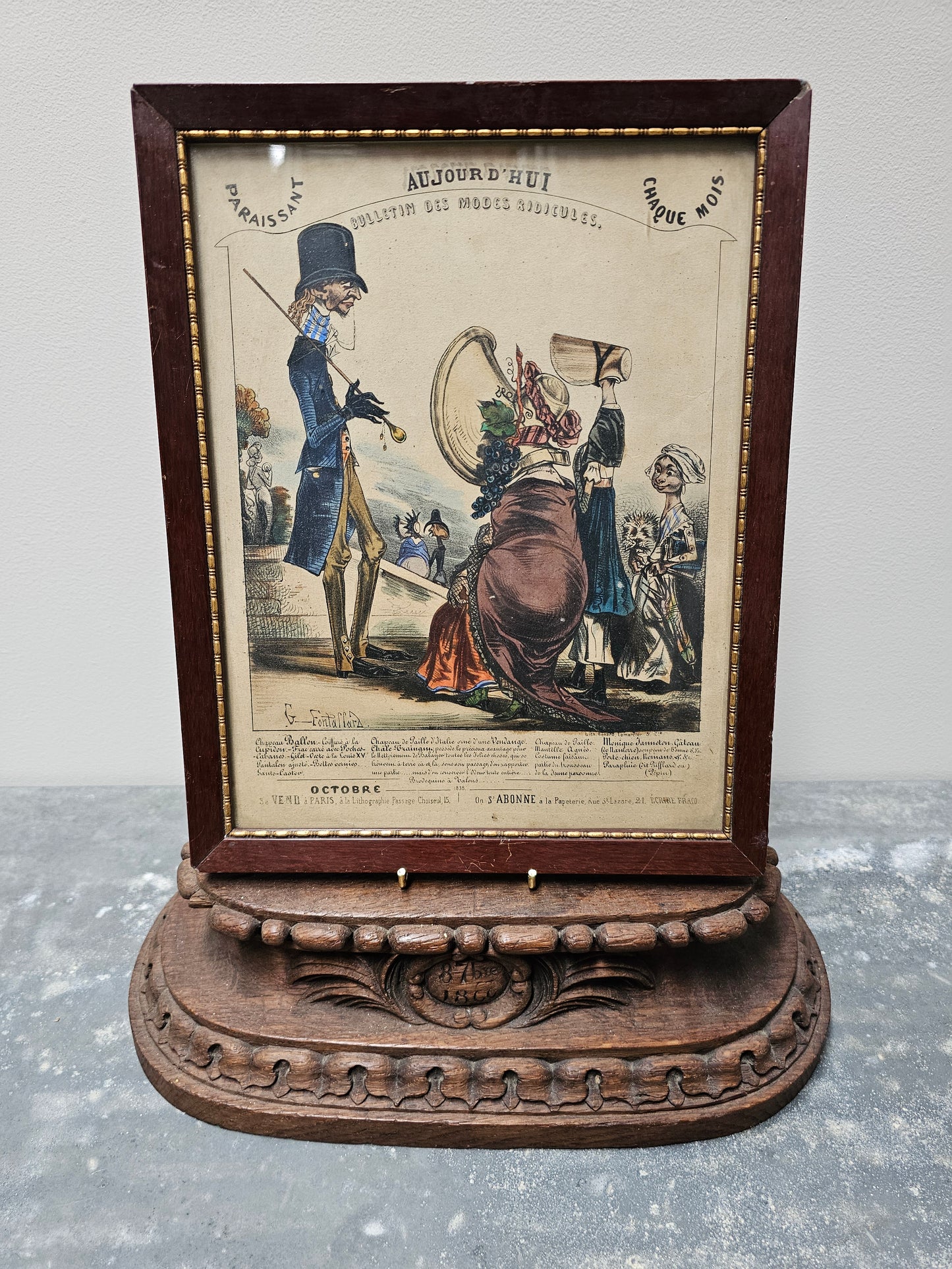 Antique French 1838 Framed Comedy Illustration